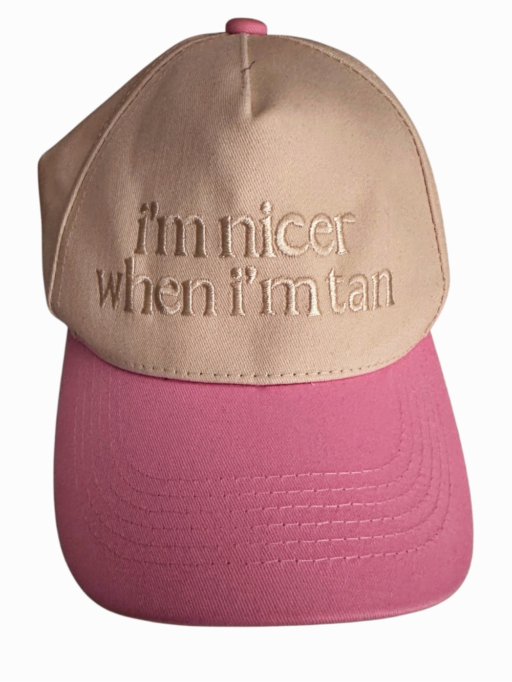 I’m Nicer When I’m Tan Pink & Tan Embroidered Trucker Adjustable Baseball Cap